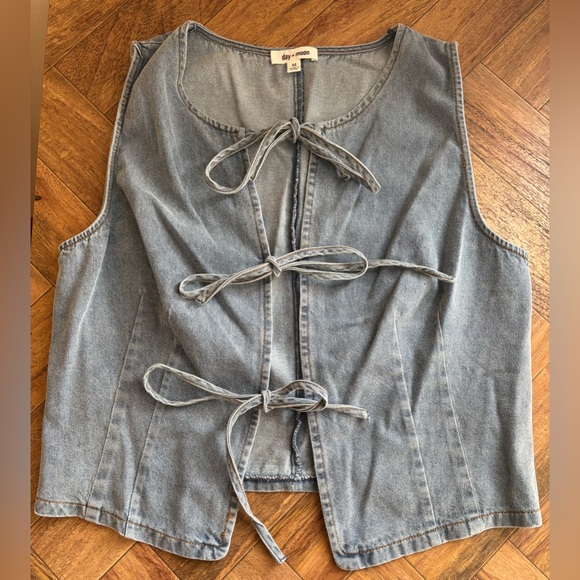 Day + Moon Jackets & Blazers - Day + Moon Boutique Tie-Front Denim-Style Vest